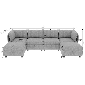 English Elm Modular Sectional Sofa with Under Seat Storage Converts to Sleeper for Living Room Grey W680S00130