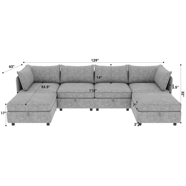 English Elm Modular Sectional Sofa with Under Seat Storage Converts to Sleeper for Living Room Grey W680S00130