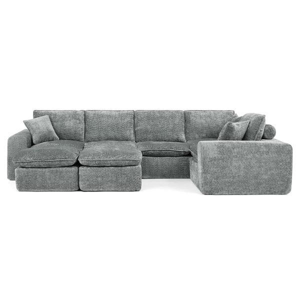 English Elm 107'' Boucle Modular Sectional with Reversible Chaise and Two Ottomans for Living Room Grey W1413S00163