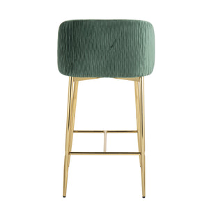 English Elm Pleated Wave Velvet Counter Stools with Gold Legs for Kitchen Islands Set of 2 B202S00276