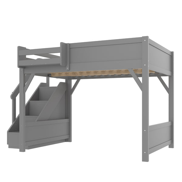 English Elm Twin Low Loft Bed Solid Pine Frame Kids Study Desk Blackboard Storage White Gray W1580S00469