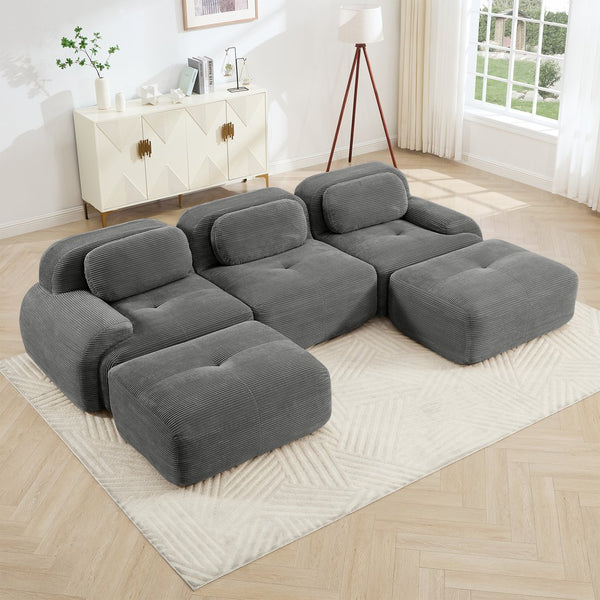 English Elm U-shaped Modular Sectional Corduroy Sofa with Wide Armrests for Living Room Comfort Grey W714S01268