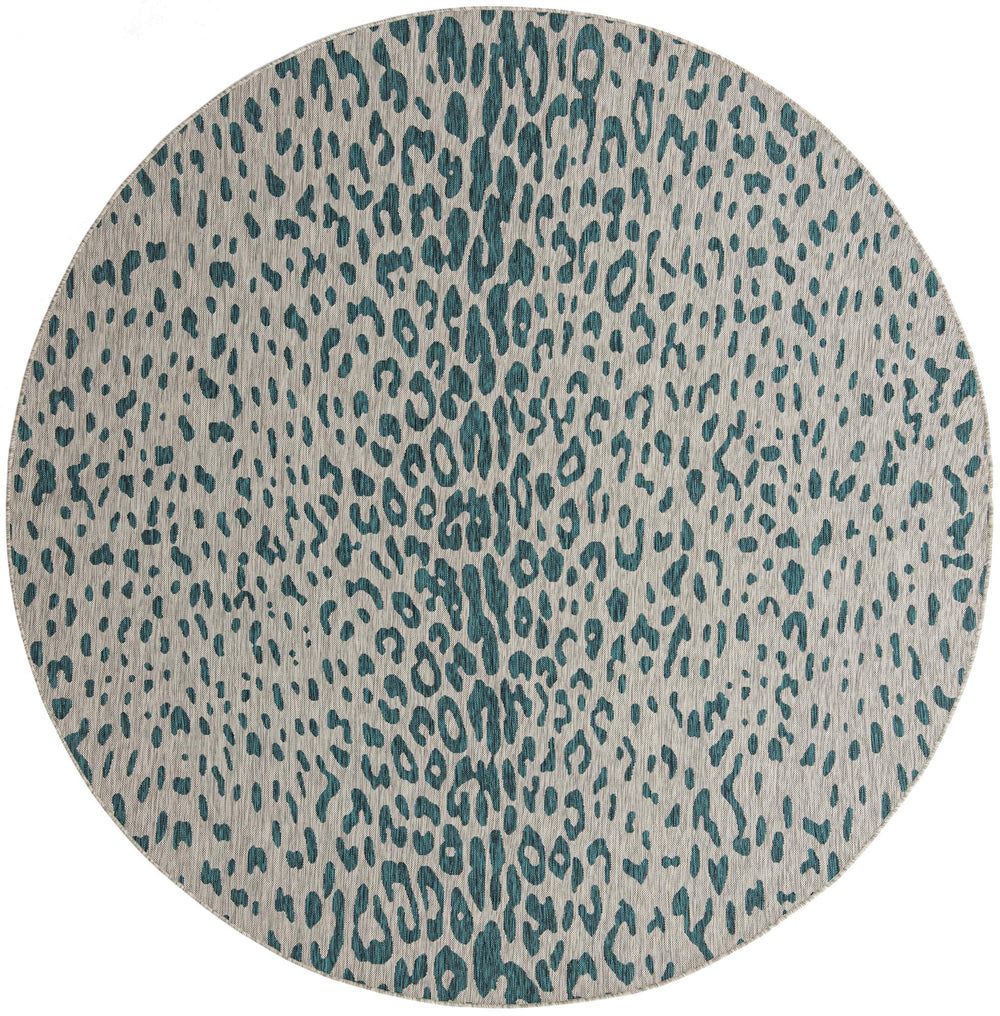 Unique Loom Outdoor Safari Samburu Machine Made Animal Print Rug Teal, Gray 10' 0" x 10' 0"