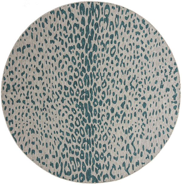 Unique Loom Outdoor Safari Samburu Machine Made Animal Print Rug Teal, Gray 10' 0" x 10' 0"