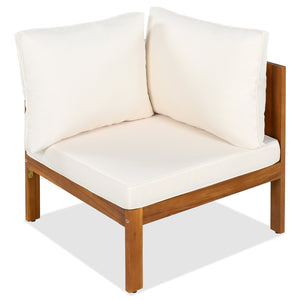 English Elm <old Old Sku Acacia Wood L-shaped Patio Sectional with Woven Rope Armrests Resort Cushioned Set Beige,Teak N704F201249N