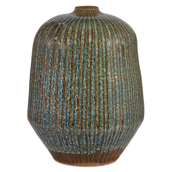 Shoulder Ceramic Vase - Hand-Thrown Thai Artistry with Textured Reactive Glaze for Bohemian Decor