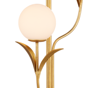 Rossville Contemporary Gold Leaf Floor Lamp with Globe Bulbs and Elegant Nature-Inspired Design