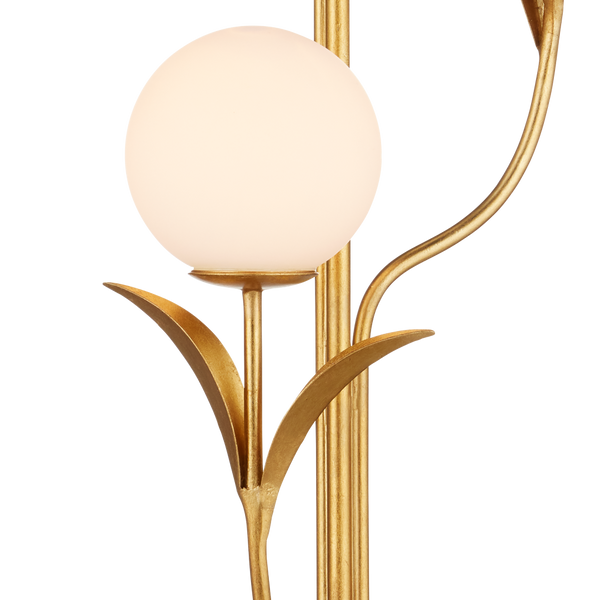 Rossville Contemporary Gold Leaf Floor Lamp with Globe Bulbs and Elegant Nature-Inspired Design