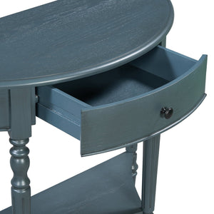 English Elm Trexm Farmhouse Half Moon Entryway Console with Drawer Open Shelf Pine Legs Navy N715P383795M