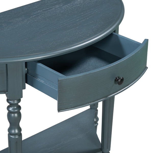 English Elm Trexm Farmhouse Half Moon Entryway Console with Drawer Open Shelf Pine Legs Navy N715P383795M