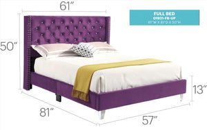 English Elm Charming Velvet Purple Full Bed with Sturdy Frame, 50"H x 60"W x 80"D, Transitional Style Comfort B078118299
