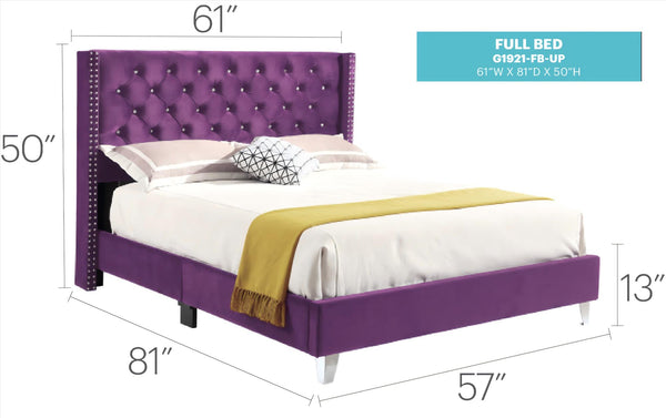 English Elm Charming Velvet Purple Full Bed with Sturdy Frame, 50"H x 60"W x 80"D, Transitional Style Comfort B078118299