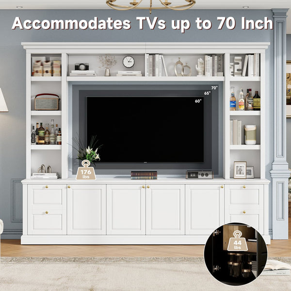 English Elm All-in-one Modern Entertainment Center with Bookcase Shelves for Living Room Display White N710S688101K