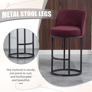 English Elm Counter Height Barstools Set of 2 Linen Upholstered Barrel Seat with Iron Legs Wine Red W395P410434