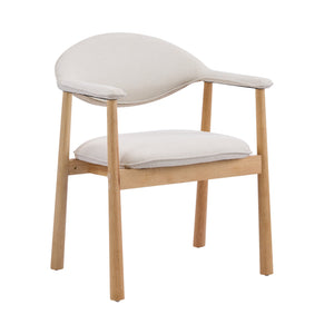 English Elm Modern Rubberwood Dining Chair Set Sculptural Curved Back Upholstered Seat Walnut Frame Beige,Natural N768P391165N