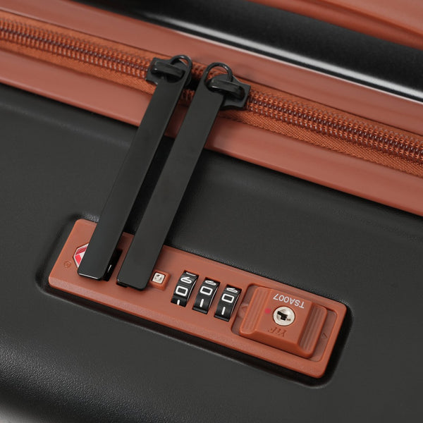 English Elm Luggage 5 Piece Abs Hardshell Travel Set with Usb Port Spinner Wheels and Tsa Lock Black Brown N732P265290B