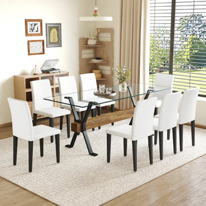 English Elm Table And Chair Set - 79" Tempered Glass Top With X-Shaped Black Metal Legs & 8 Comfortable Pu Chairs W1151S03622-GIGA