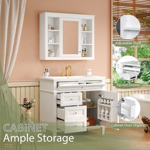 English Elm 36'' Modern Bathroom Vanity Set With Medicine Cabinet, Soft-Close Drawers & Stylish Design For Storage SW000134AAK-1