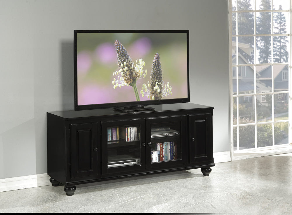 English Elm Ferla Black Finish TV Stand with Glass & Wood Doors, Spacious Shelves for Media up to 59" Flat B2726P256217