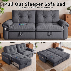 English Elm It 77-inch convertible velvet sofa bed, 2-in-1 loveseat to guest bed with steel frame, high-resilience foam comfort Grey W3820S00017