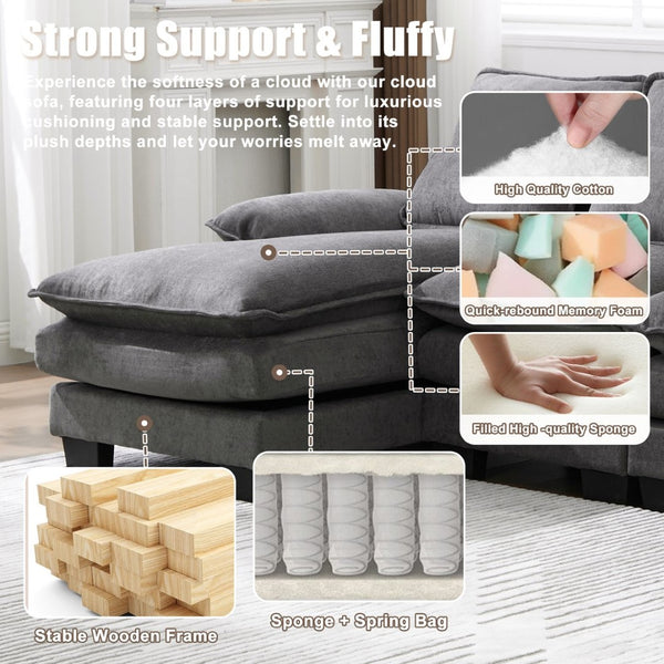 English Elm United We Win U-Shaped Modular Cloud Couch - 4-Seat Chenille Sofa With Double Chaise & Storage Pockets W1568S00215-GIGA