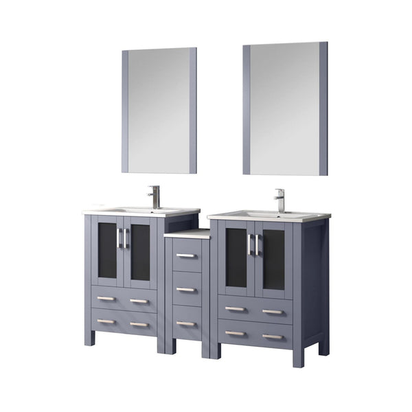 English Elm Dark Grey Double Bath Vanity Set With White Ceramic Top, Chrome Faucet, Mirrors & Side Cabinet B2731S01210