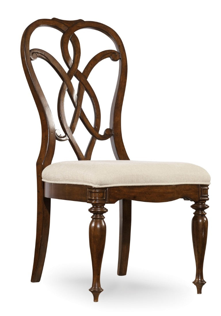Hooker Furniture Leesburg Mahogany Splatback Side Chair With Alabaster Upholstery, Ribbon Fretwork, Distressed Vintage Charm 5381-75310
