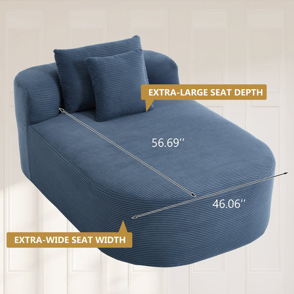 English Elm 67.5''chaise Lounge Oversized Corduroy Sleeper Sofa with Deep Seat and Two Pillows Blue W1803P409171