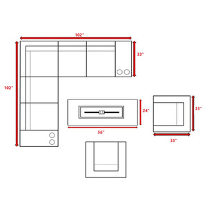 English Elm 6-Person Luxury Patio Seating Set with Concrete Fire Pit, HDPE Wicker, Plush Cushions, Turnkey Outdoor Retreat Grey B120S00105