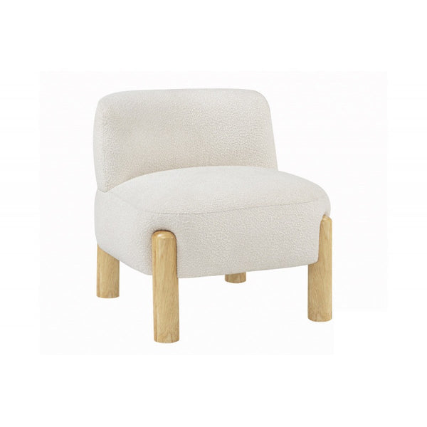 English Elm Glam Cream Burlap Accent Chair Plush Armless Seat with Warm Wooden Legs B011P423336