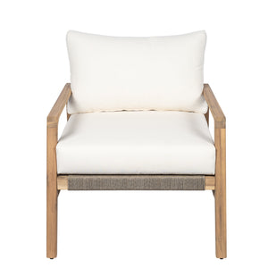 English Elm Outdoor Acacia Wood Rope Club Chair with Cushion for Coastal Patio Comfort N772P415592T