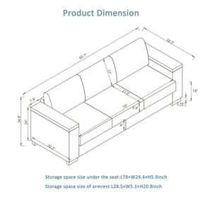English Elm 93.7" Modern Living Room Sofa with Cup Holder & Hidden Storage, Upholstered Polyester, Durable Frame Green W1097S00195
