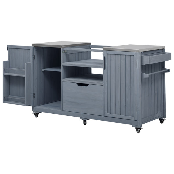 English Elm K&K 66.5" Outdoor Kitchen Island with 1.2" Stainless Steel Top, Ample Storage, Wheels & Bottle Opener Grey+Blue N707P250629G