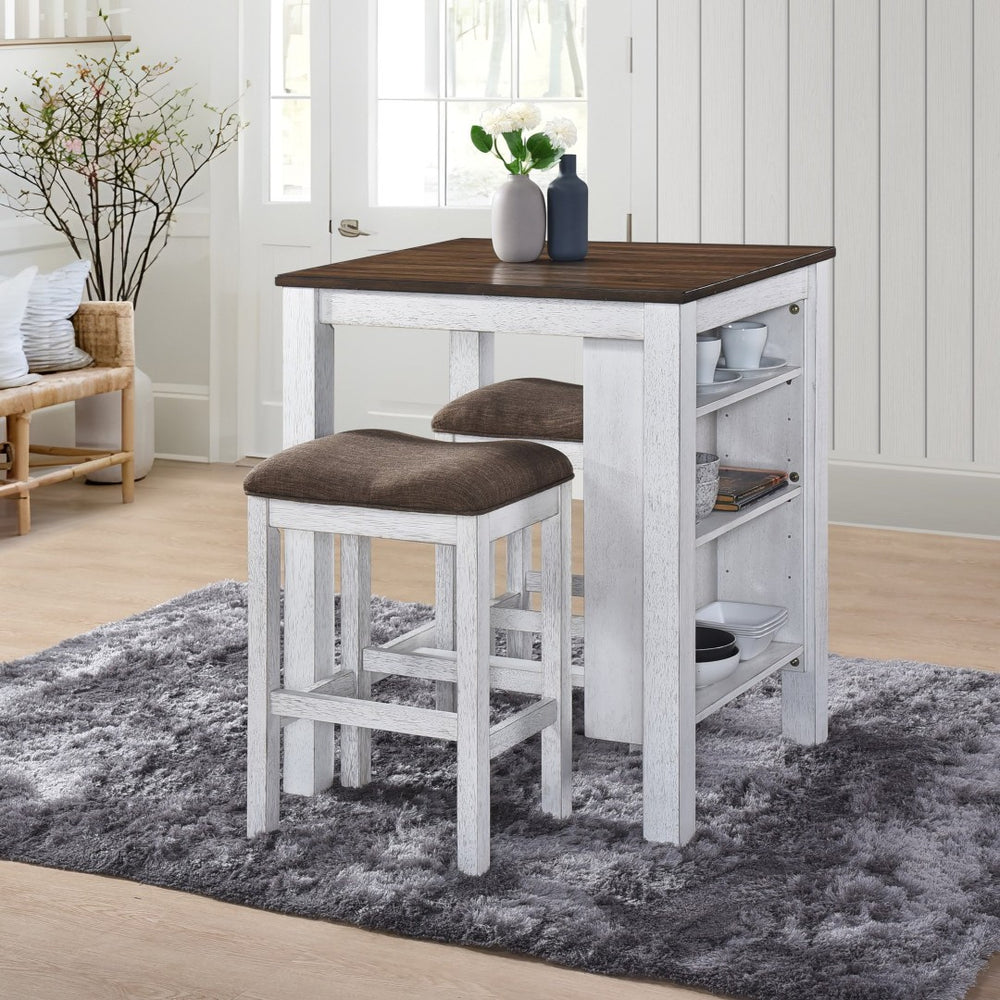 English Elm [3-Piece] Stylish Counter Height Dining Set With Built-In Storage, Cushioned Stools, Space-Saving Charm W2537P211110-GIGA