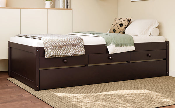 English Elm Twin Triple Metal Bunk Bed Matte Powder Coated Frame with Full Safety Guardrails Espresso W1580S00386