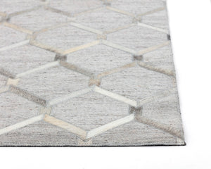 Sunpan BORDEAUX Handcrafted Ivory & Grey Rug - Unique Cowhide Leather, 9' x 12' - Elevate Your Space! 106218