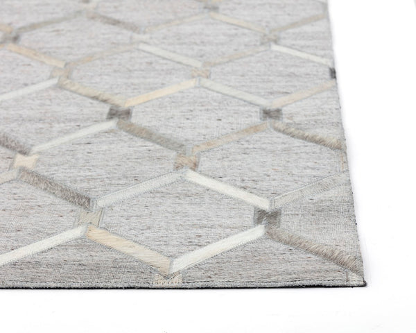 Sunpan BORDEAUX Handcrafted Ivory & Grey Rug - Unique Cowhide Leather, 9' x 12' - Elevate Your Space! 106218