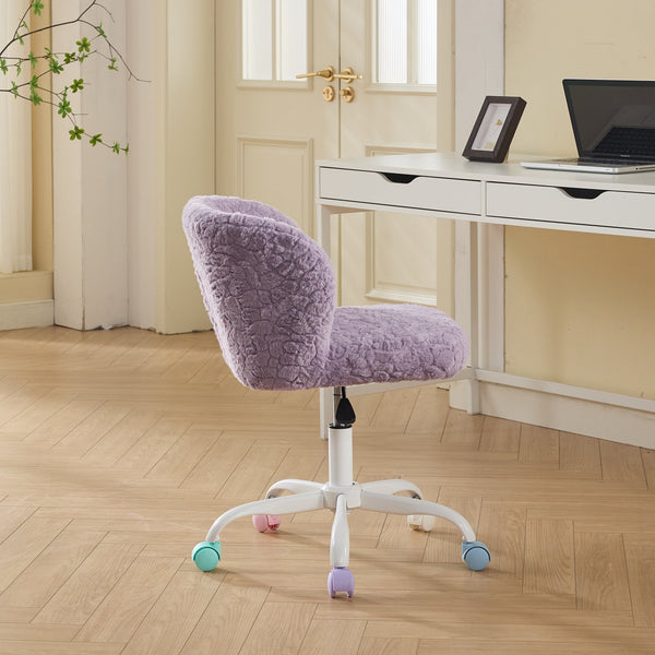 English Elm A&A Plush Faux Fur Office Chair with Ergonomic Wrap Back, Stable Metal Base, Breathable, Cute Wheels Violet W1143P324152