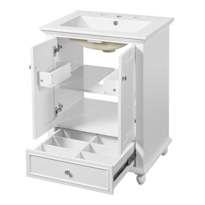 English Elm 24'' French Style Bathroom Vanity with Ceramic Sink Soft Close Cabinet and Drawer White N710P411227K