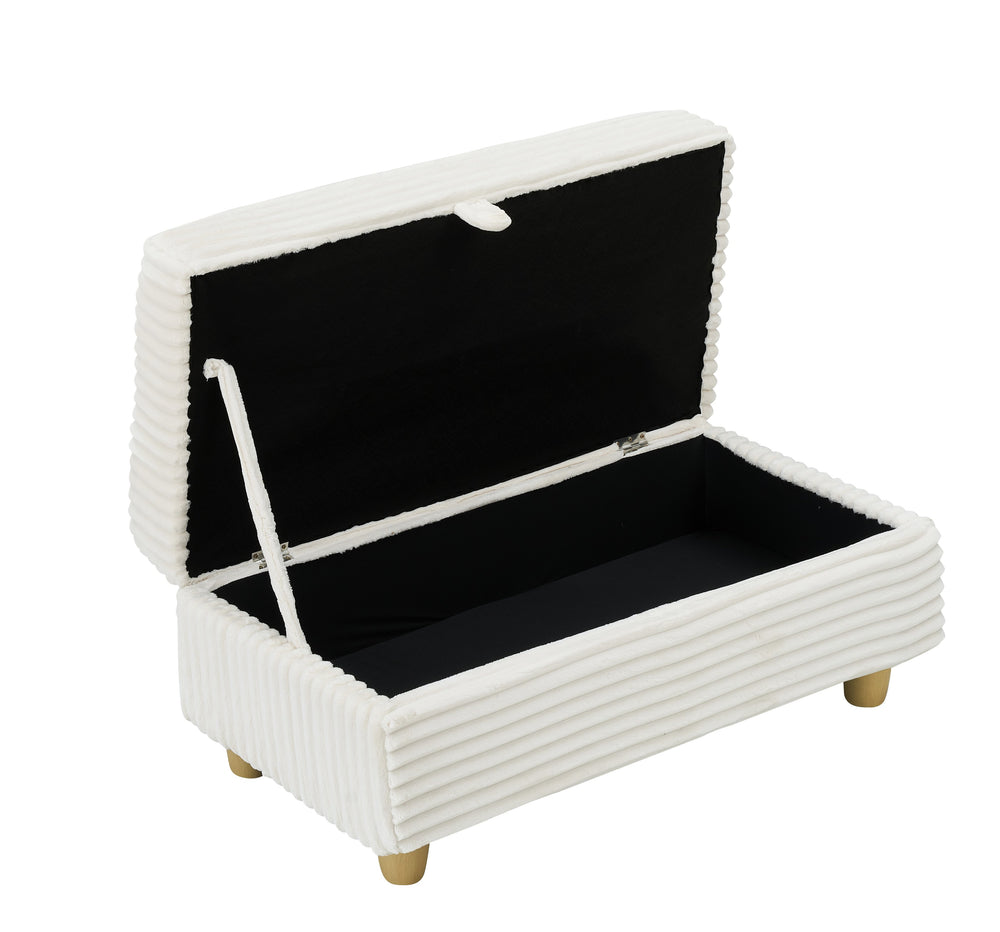 English Elm White Corduroy Single Sofa with Built-In Arm Storage, Ottoman Storage, Removable Covers, 57" W1658S00138