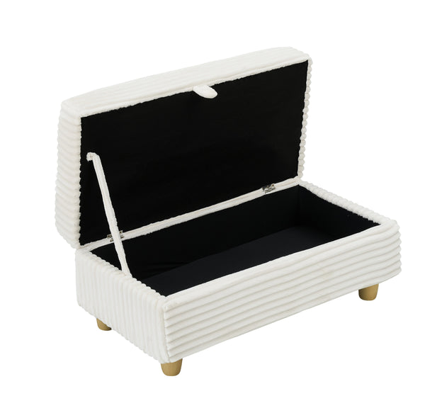 English Elm White Corduroy Single Sofa with Built-In Arm Storage, Ottoman Storage, Removable Covers, 57" W1658S00138