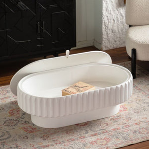 English Elm Fluted White Coffee Table with Hidden Storage Compartment for Modern Living Rooms W3081P389037