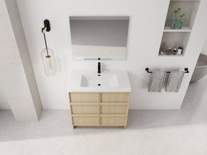 English Elm 36" Freestanding Bathroom Vanity Plywood Base Resin Sink Soft Close Storage W999S00509