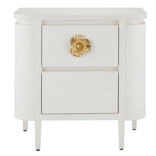 Briallen Elegant White Nightstand with Gold Floral Pull, Soft-Close Drawers & Safety Features