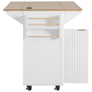 English Elm K&k Fluted Rolling Kitchen Island Faux Marble Top Power Outlet Storage Drawers White N707P353934W