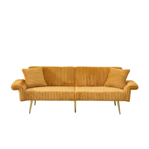 English Elm 79 Corduroy Sofa Bed Foldable Double Convertible Sleeper with Folding Armrests for Compact Living Rooms Yellow W2290P250581