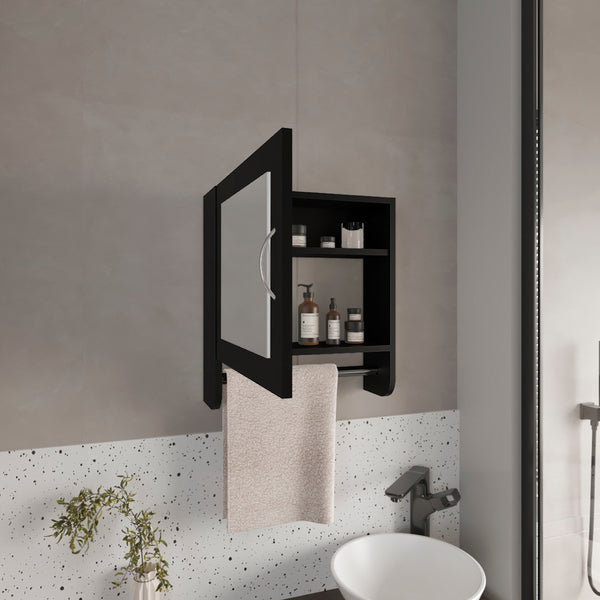 English Elm Medicine Compact Wall Cabinet with Mirror Door, Engineered Wood Storage, Durable, Space-Saving Design Black 20.28 L x 18.31 W x 2.36 H B097P250834