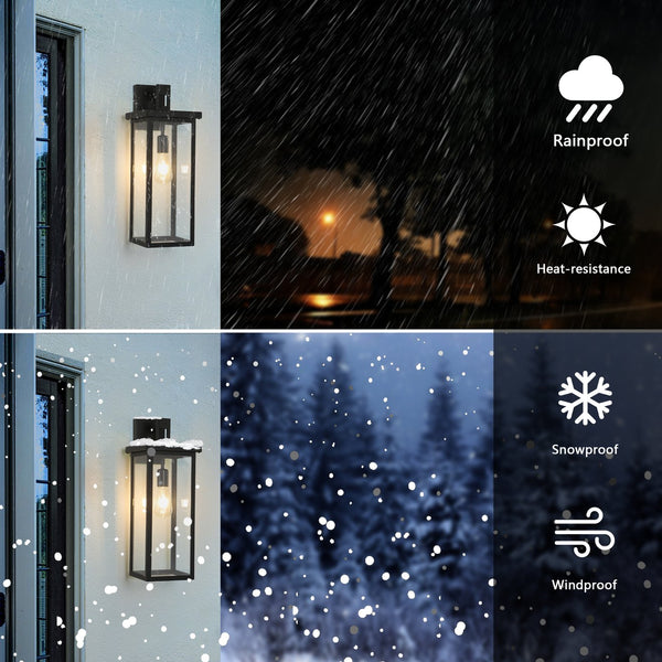 English Elm 20"(H) Set Of 2 Stylish Weatherproof Wall Lanterns - Modern Black Metal Sconces For Outdoor Spaces W2312P374776