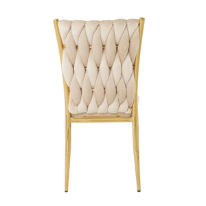 English Elm Modern Velvet Upholstered Dining Chairs with Gold Metal Legs Elegant Set of Two Beige W210P309922