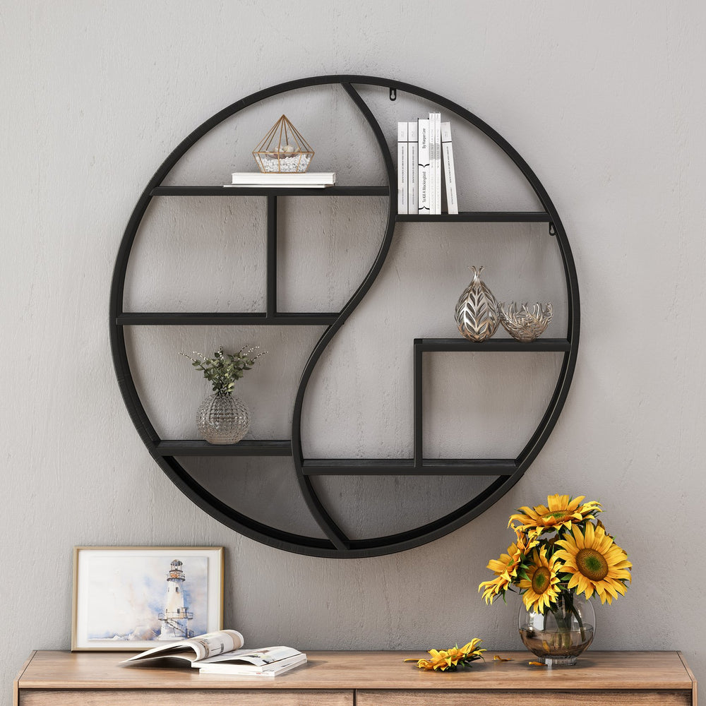 English Elm Christopher Knight Home® - Metal Wall Shelf with wood and iron frame — decorative floating shelving unit for living room decor, bedroom organizer, hallway centerpiece, rustic modern storage Grey 63812.00GRYPEWT